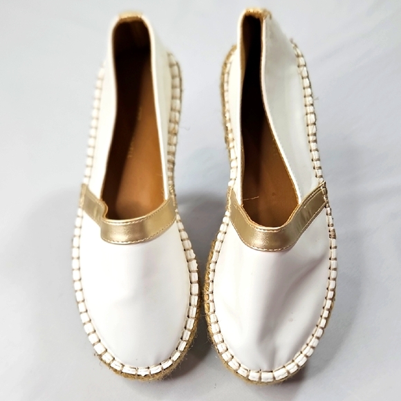 Michelle Mcdowell  White and Gold Espadrilles Size 8 - Picture 1 of 10